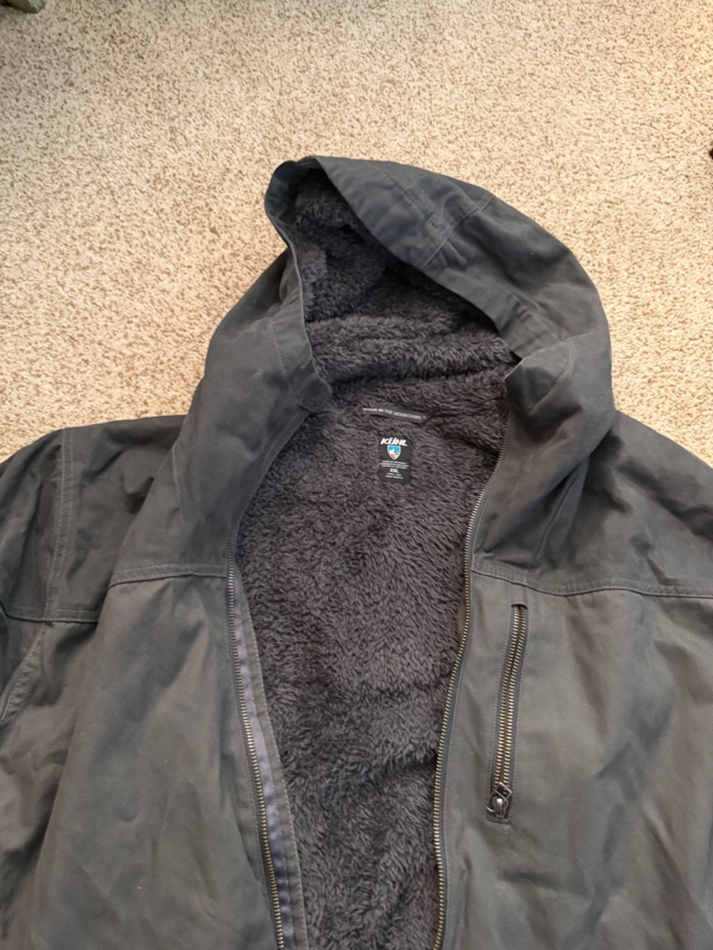 Kuhl Men's Hooded Sherpa-Lined Jacket in Dark Gray